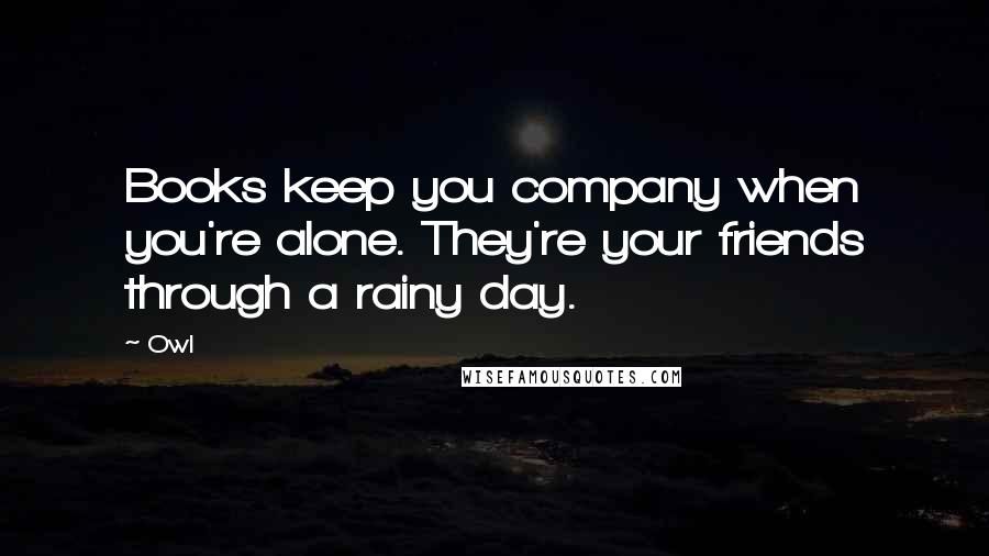 Owl Quotes: Books keep you company when you're alone. They're your friends through a rainy day.