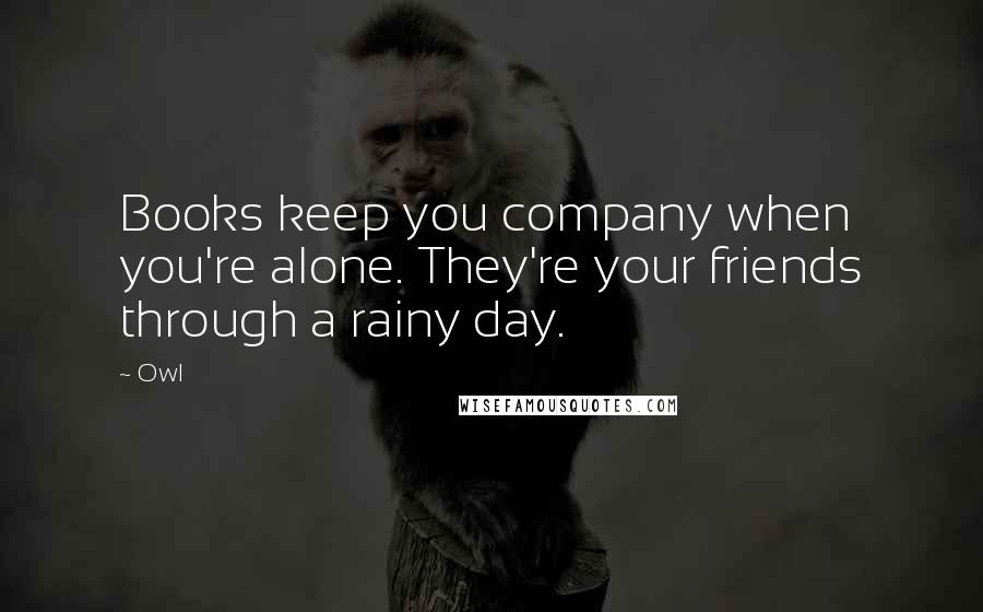 Owl Quotes: Books keep you company when you're alone. They're your friends through a rainy day.