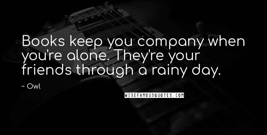 Owl Quotes: Books keep you company when you're alone. They're your friends through a rainy day.