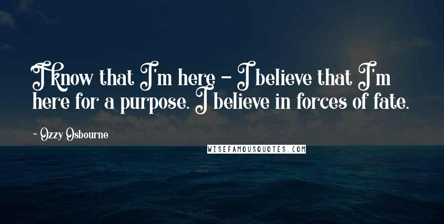 Ozzy Osbourne Quotes: I know that I'm here - I believe that I'm here for a purpose. I believe in forces of fate.