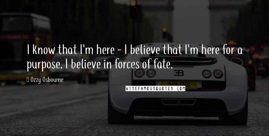 Ozzy Osbourne Quotes: I know that I'm here - I believe that I'm here for a purpose. I believe in forces of fate.