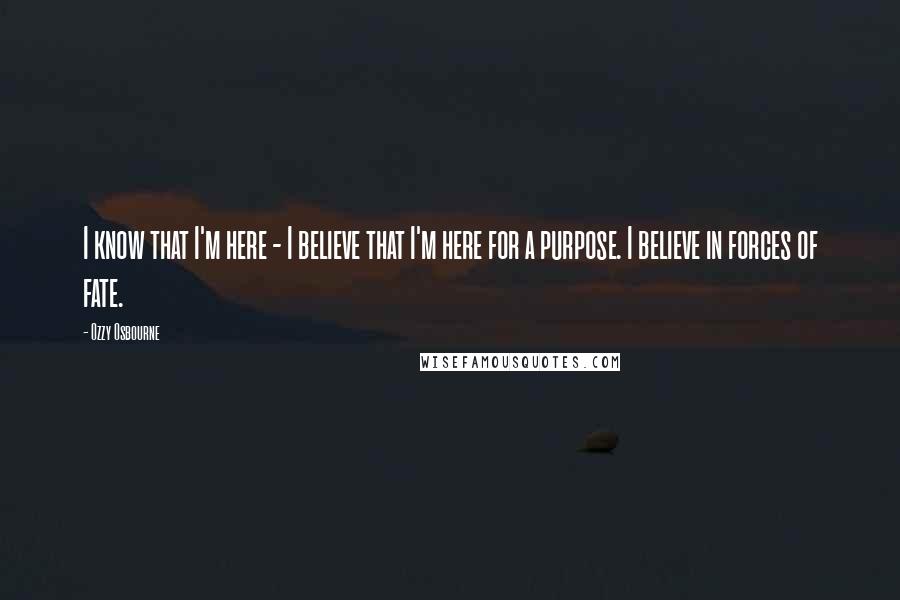Ozzy Osbourne Quotes: I know that I'm here - I believe that I'm here for a purpose. I believe in forces of fate.