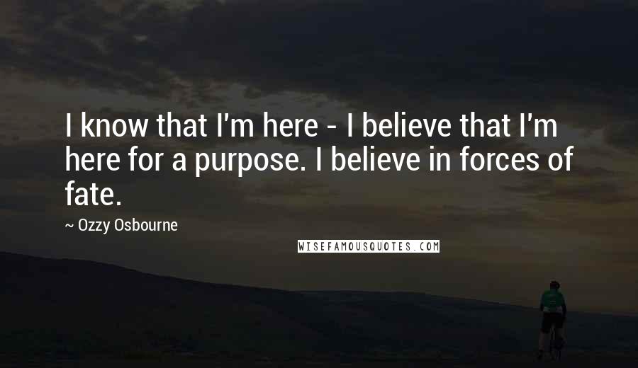 Ozzy Osbourne Quotes: I know that I'm here - I believe that I'm here for a purpose. I believe in forces of fate.