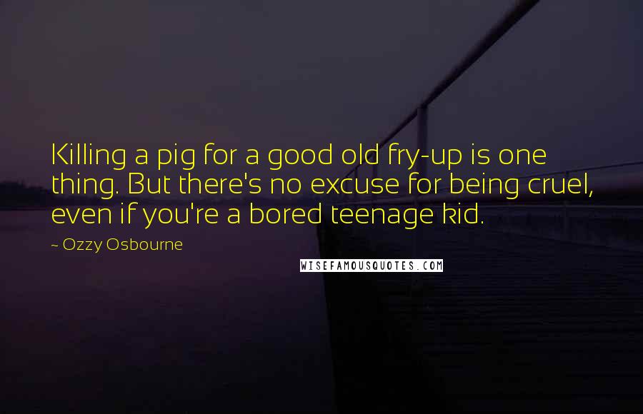 Ozzy Osbourne Quotes: Killing a pig for a good old fry-up is one thing. But there's no excuse for being cruel, even if you're a bored teenage kid.