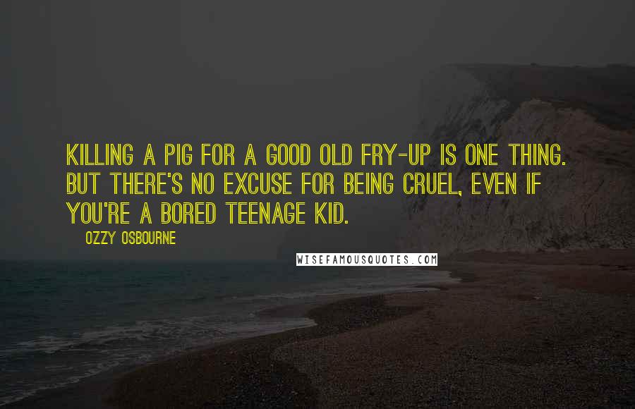 Ozzy Osbourne Quotes: Killing a pig for a good old fry-up is one thing. But there's no excuse for being cruel, even if you're a bored teenage kid.