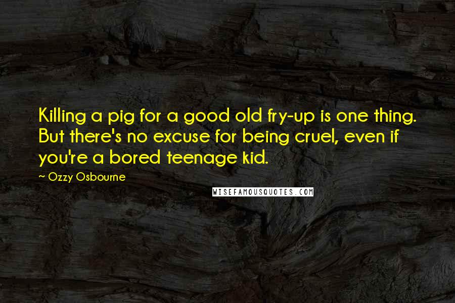 Ozzy Osbourne Quotes: Killing a pig for a good old fry-up is one thing. But there's no excuse for being cruel, even if you're a bored teenage kid.