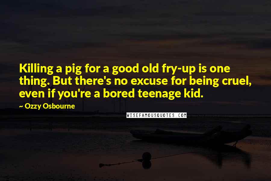 Ozzy Osbourne Quotes: Killing a pig for a good old fry-up is one thing. But there's no excuse for being cruel, even if you're a bored teenage kid.
