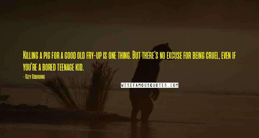 Ozzy Osbourne Quotes: Killing a pig for a good old fry-up is one thing. But there's no excuse for being cruel, even if you're a bored teenage kid.