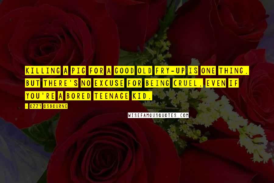 Ozzy Osbourne Quotes: Killing a pig for a good old fry-up is one thing. But there's no excuse for being cruel, even if you're a bored teenage kid.