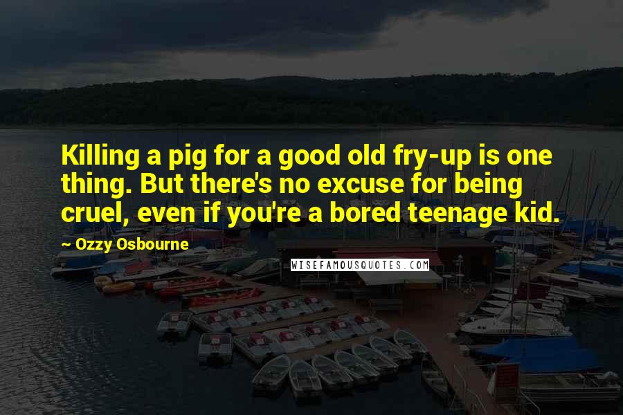 Ozzy Osbourne Quotes: Killing a pig for a good old fry-up is one thing. But there's no excuse for being cruel, even if you're a bored teenage kid.