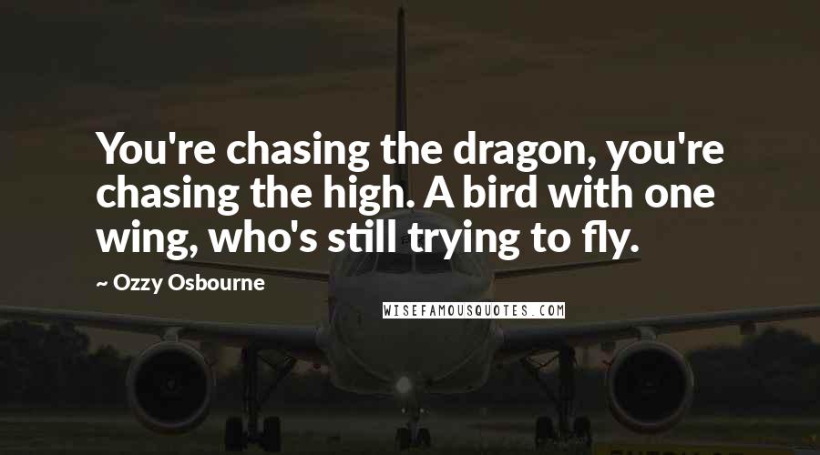 Ozzy Osbourne Quotes: You're chasing the dragon, you're chasing the high. A bird with one wing, who's still trying to fly.
