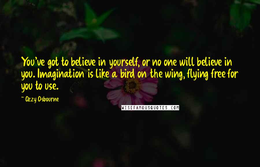 Ozzy Osbourne Quotes: You've got to believe in yourself, or no one will believe in you. Imagination is like a bird on the wing, flying free for you to use.
