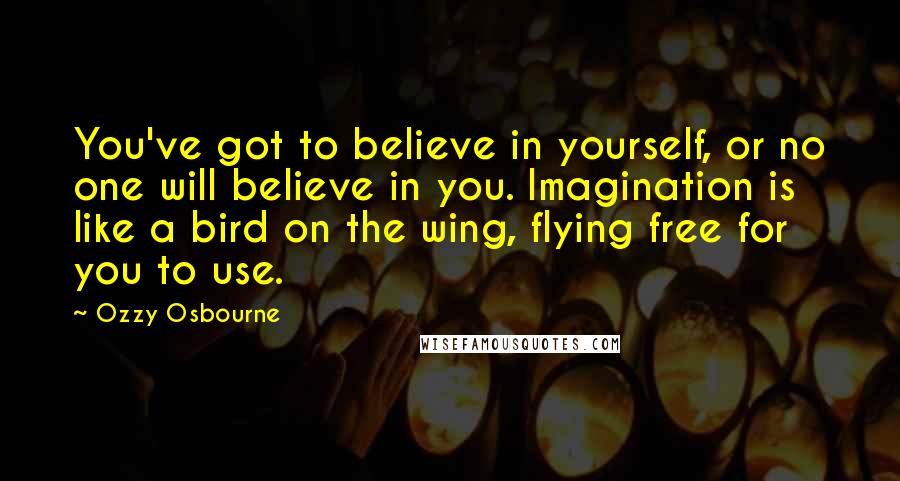 Ozzy Osbourne Quotes: You've got to believe in yourself, or no one will believe in you. Imagination is like a bird on the wing, flying free for you to use.
