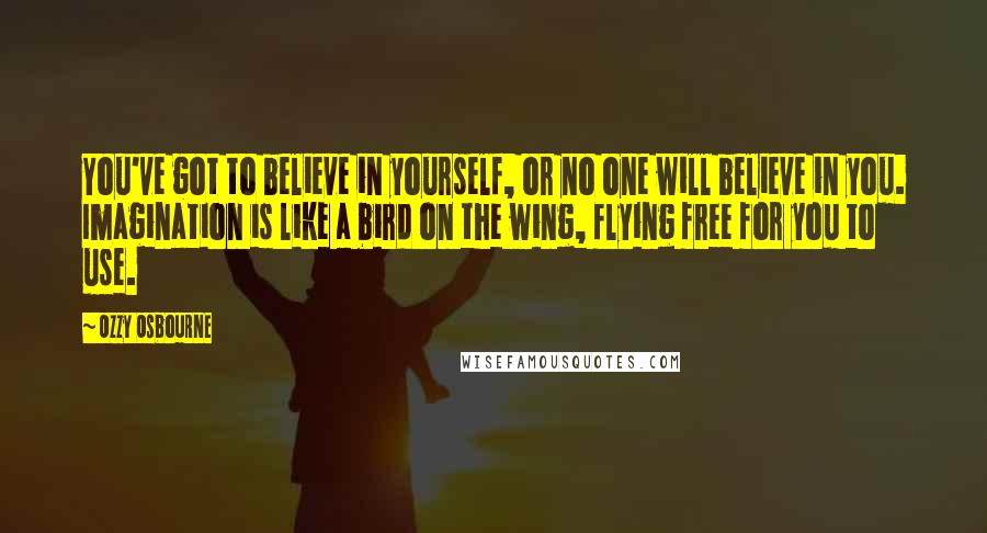 Ozzy Osbourne Quotes: You've got to believe in yourself, or no one will believe in you. Imagination is like a bird on the wing, flying free for you to use.