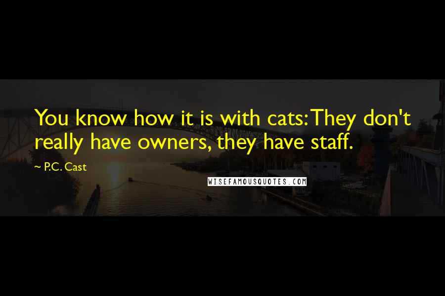 P.C. Cast Quotes: You know how it is with cats: They don't really have owners, they have staff.