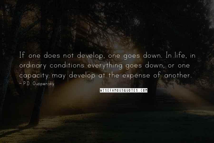 P.D. Ouspensky Quotes: If one does not develop, one goes down. In life, in ordinary conditions everything goes down, or one capacity may develop at the expense of another.