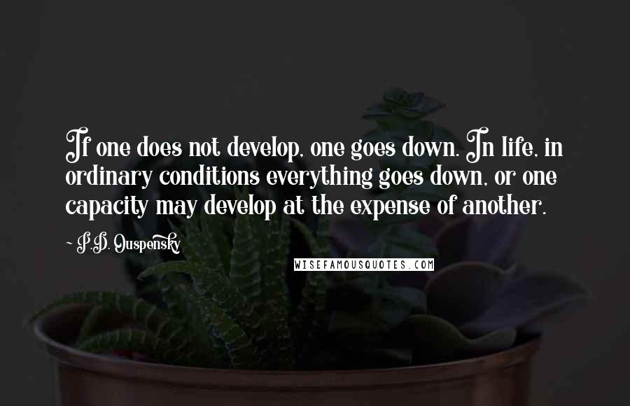 P.D. Ouspensky Quotes: If one does not develop, one goes down. In life, in ordinary conditions everything goes down, or one capacity may develop at the expense of another.