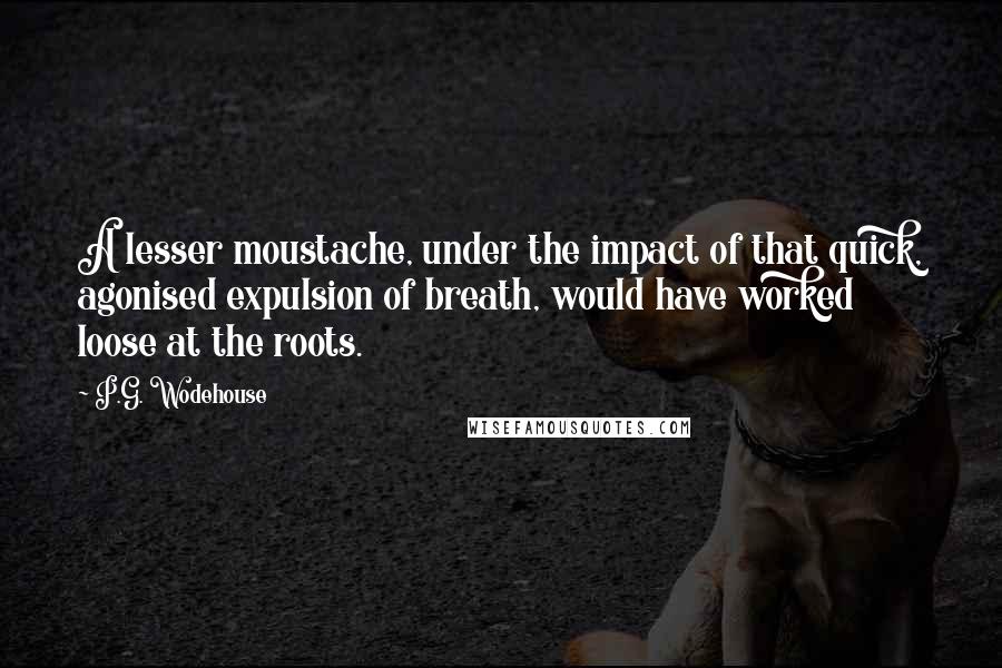 P.G. Wodehouse Quotes: A lesser moustache, under the impact of that quick, agonised expulsion of breath, would have worked loose at the roots.