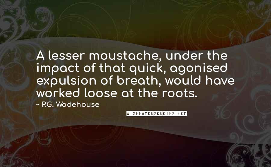P.G. Wodehouse Quotes: A lesser moustache, under the impact of that quick, agonised expulsion of breath, would have worked loose at the roots.