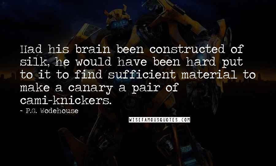 P.G. Wodehouse Quotes: Had his brain been constructed of silk, he would have been hard put to it to find sufficient material to make a canary a pair of cami-knickers.
