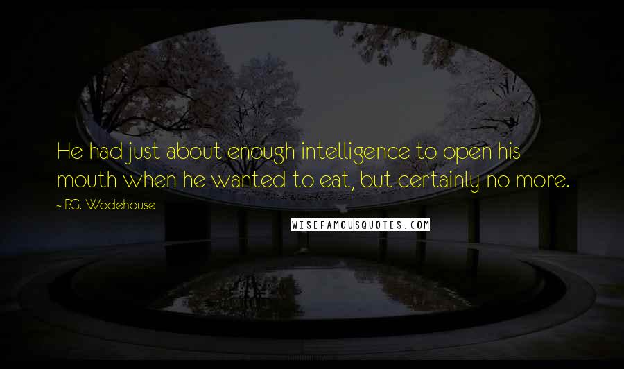 P.G. Wodehouse Quotes: He had just about enough intelligence to open his mouth when he wanted to eat, but certainly no more.