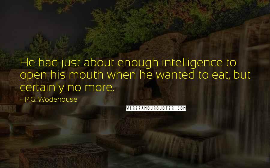 P.G. Wodehouse Quotes: He had just about enough intelligence to open his mouth when he wanted to eat, but certainly no more.