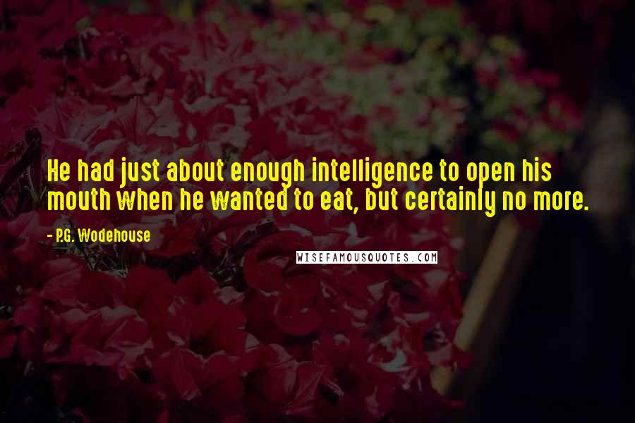 P.G. Wodehouse Quotes: He had just about enough intelligence to open his mouth when he wanted to eat, but certainly no more.