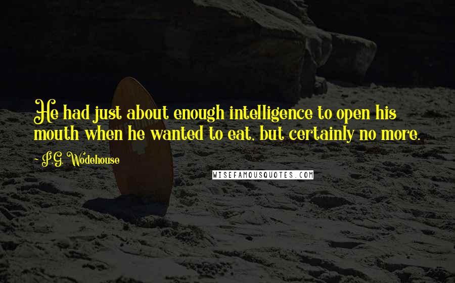 P.G. Wodehouse Quotes: He had just about enough intelligence to open his mouth when he wanted to eat, but certainly no more.