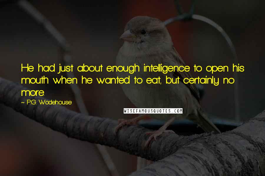 P.G. Wodehouse Quotes: He had just about enough intelligence to open his mouth when he wanted to eat, but certainly no more.