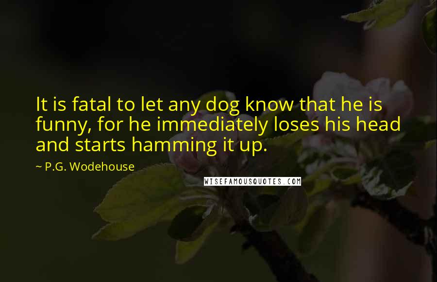 P.G. Wodehouse Quotes: It is fatal to let any dog know that he is funny, for he immediately loses his head and starts hamming it up.