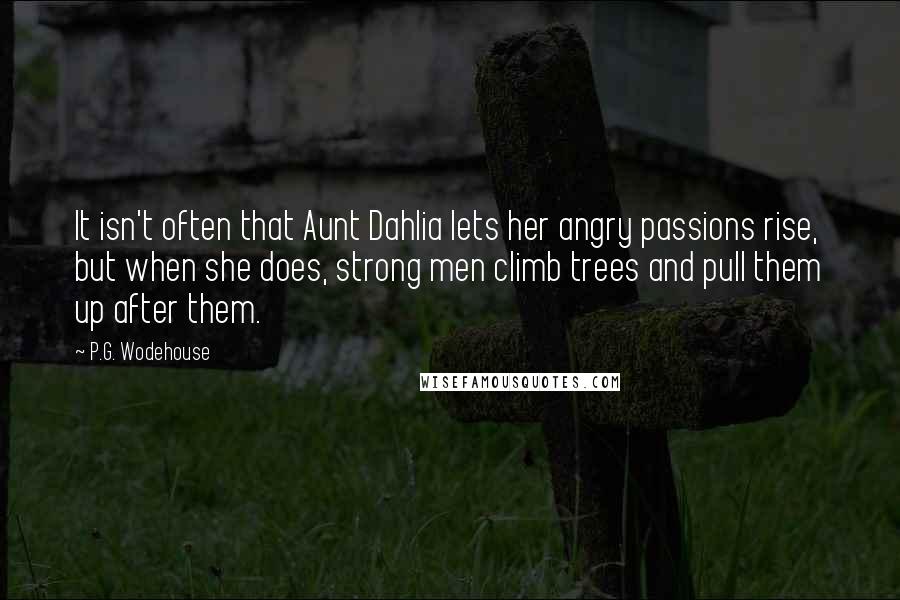 P.G. Wodehouse Quotes: It isn't often that Aunt Dahlia lets her angry passions rise, but when she does, strong men climb trees and pull them up after them.