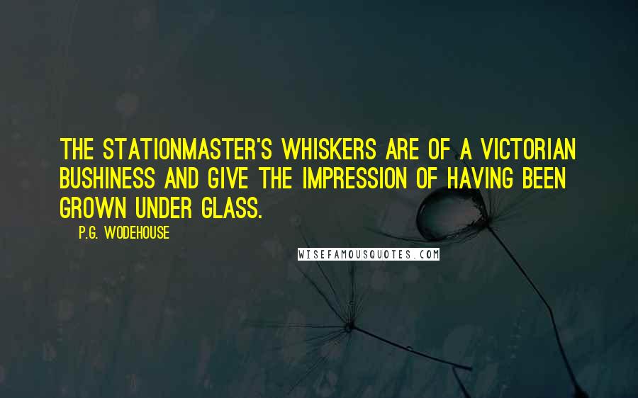 P.G. Wodehouse Quotes: The stationmaster's whiskers are of a Victorian bushiness and give the impression of having been grown under glass.