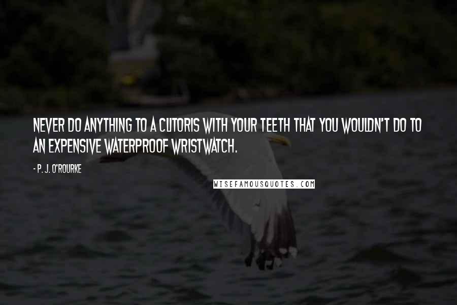 P. J. O'Rourke Quotes: Never do anything to a clitoris with your teeth that you wouldn't do to an expensive waterproof wristwatch.