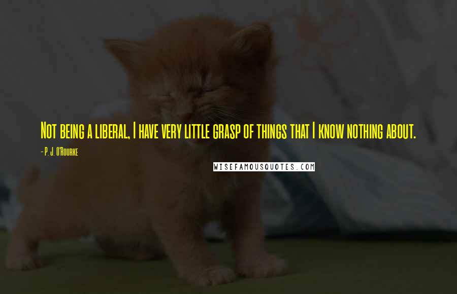 P. J. O'Rourke Quotes: Not being a liberal, I have very little grasp of things that I know nothing about.