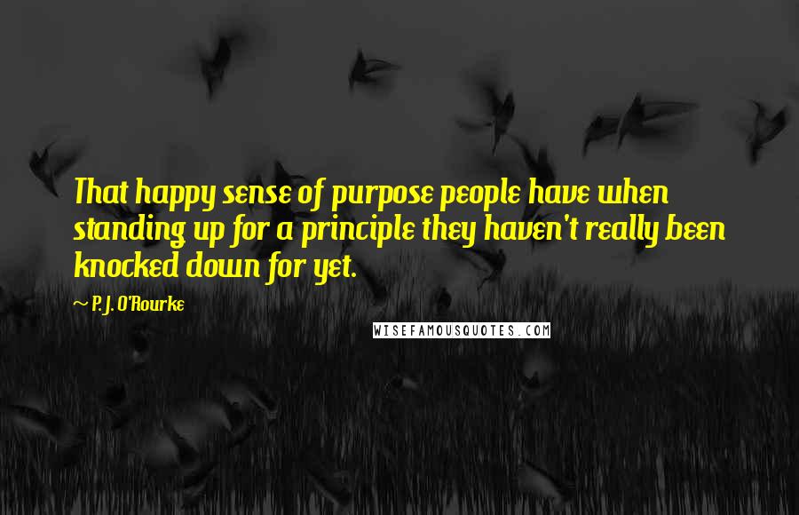 P. J. O'Rourke Quotes: That happy sense of purpose people have when standing up for a principle they haven't really been knocked down for yet.