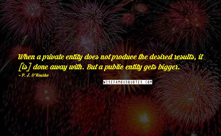 P. J. O'Rourke Quotes: When a private entity does not produce the desired results, it [is] done away with. But a public entity gets bigger.