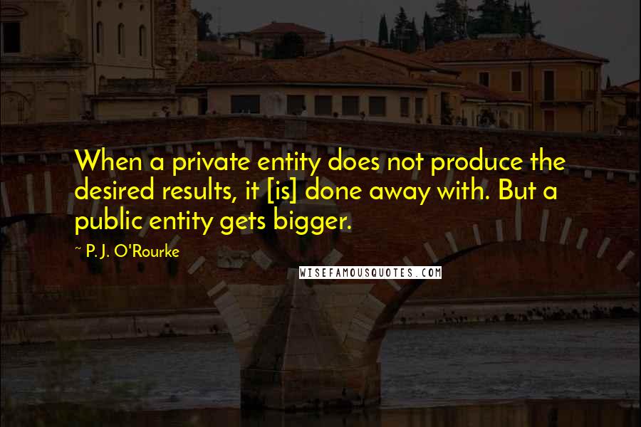 P. J. O'Rourke Quotes: When a private entity does not produce the desired results, it [is] done away with. But a public entity gets bigger.