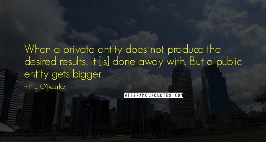 P. J. O'Rourke Quotes: When a private entity does not produce the desired results, it [is] done away with. But a public entity gets bigger.