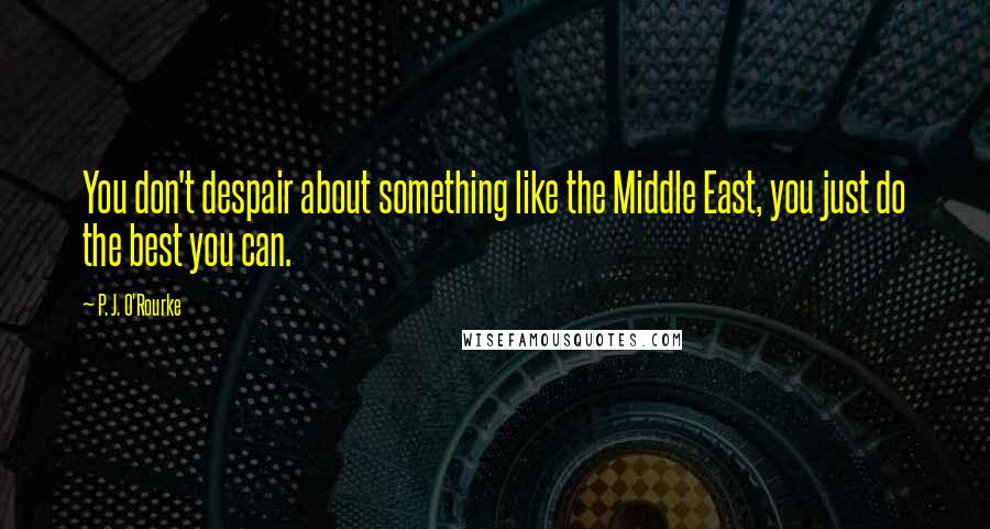 P. J. O'Rourke Quotes: You don't despair about something like the Middle East, you just do the best you can.