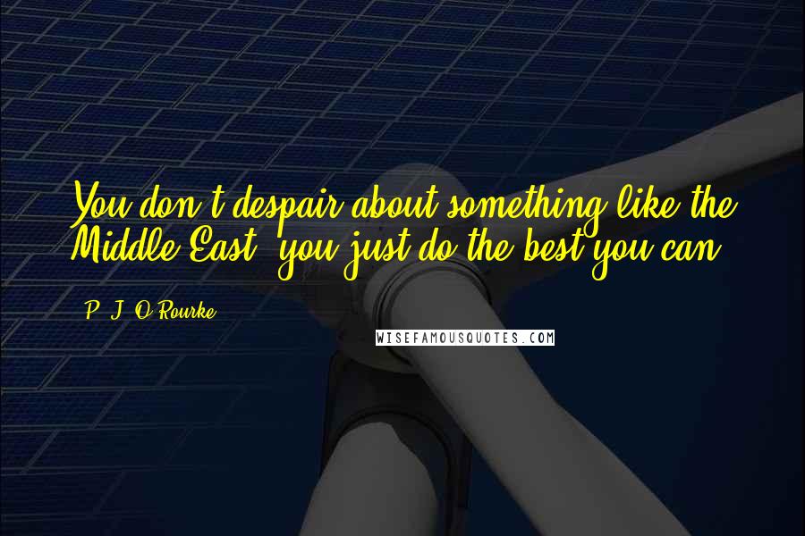 P. J. O'Rourke Quotes: You don't despair about something like the Middle East, you just do the best you can.