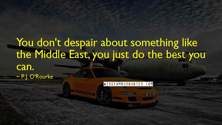 P. J. O'Rourke Quotes: You don't despair about something like the Middle East, you just do the best you can.