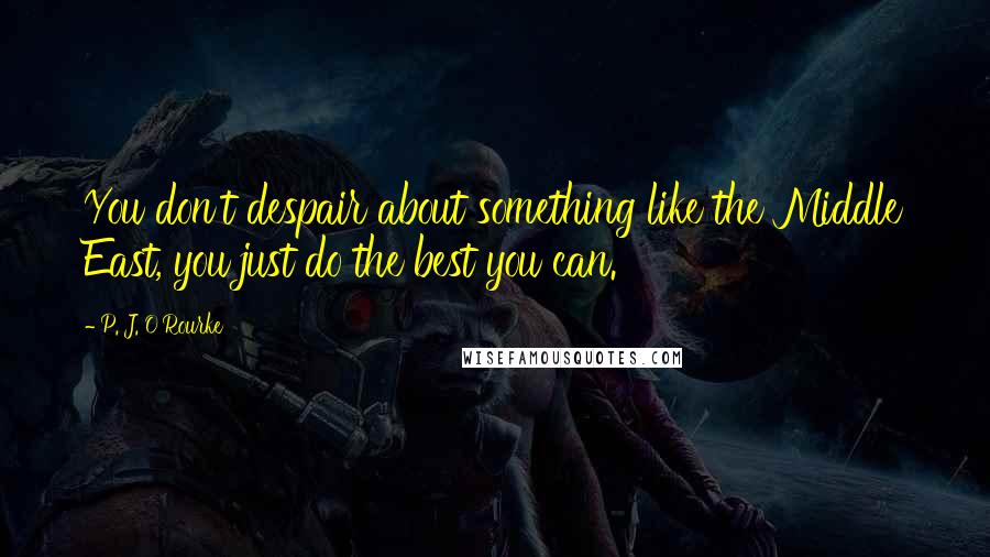 P. J. O'Rourke Quotes: You don't despair about something like the Middle East, you just do the best you can.