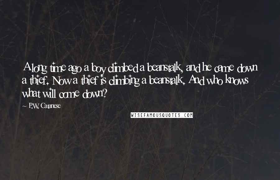 P.W. Catanese Quotes: A long time ago a boy climbed a beanstalk, and he came down a thief. Now a thief is climbing a beanstalk. And who knows what will come down?