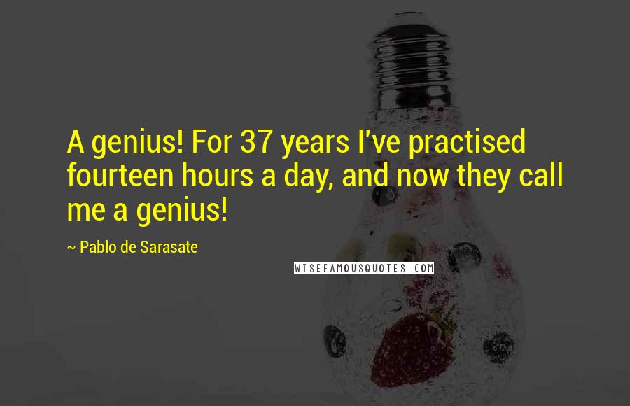 Pablo De Sarasate Quotes: A genius! For 37 years I've practised fourteen hours a day, and now they call me a genius!