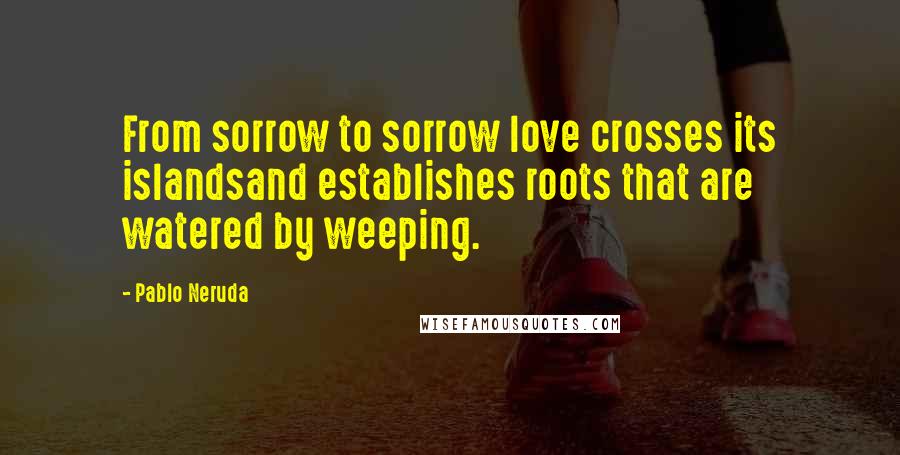 Pablo Neruda Quotes: From sorrow to sorrow love crosses its islandsand establishes roots that are watered by weeping.