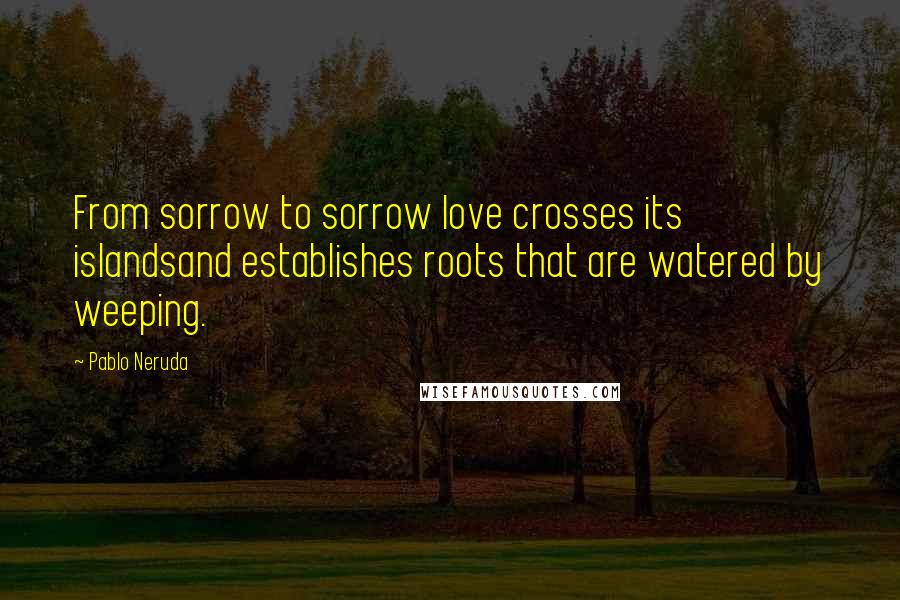 Pablo Neruda Quotes: From sorrow to sorrow love crosses its islandsand establishes roots that are watered by weeping.