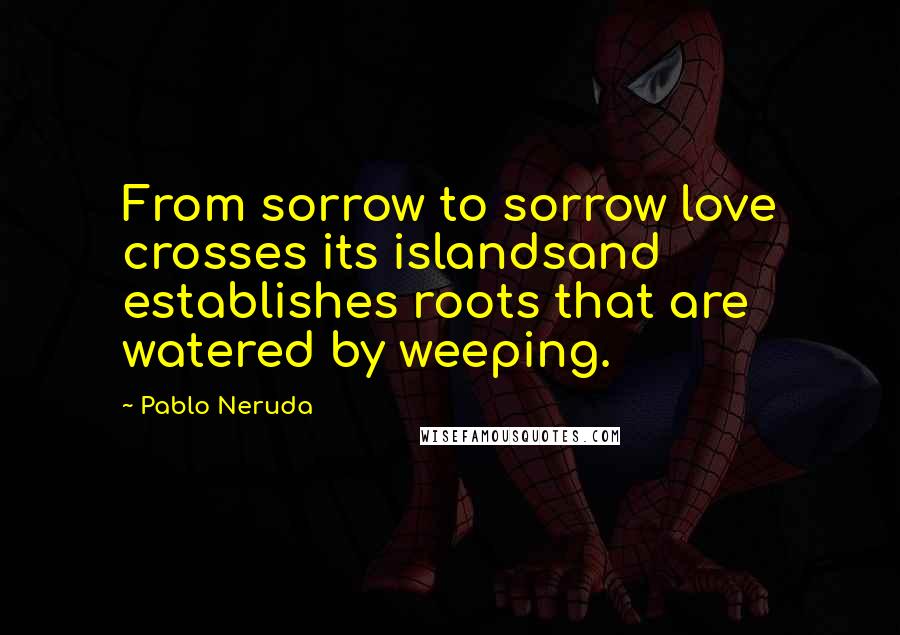 Pablo Neruda Quotes: From sorrow to sorrow love crosses its islandsand establishes roots that are watered by weeping.