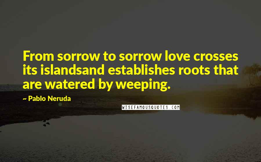 Pablo Neruda Quotes: From sorrow to sorrow love crosses its islandsand establishes roots that are watered by weeping.