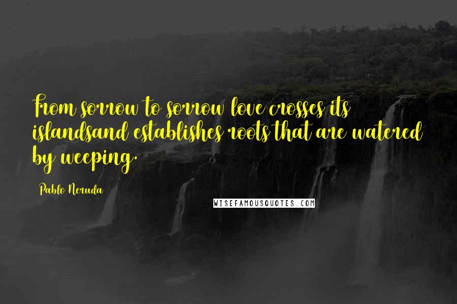 Pablo Neruda Quotes: From sorrow to sorrow love crosses its islandsand establishes roots that are watered by weeping.