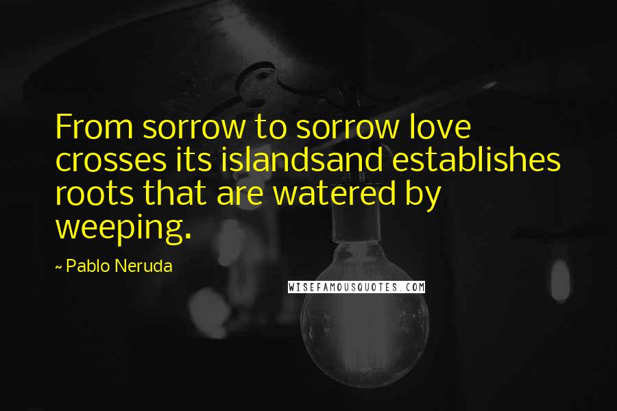 Pablo Neruda Quotes: From sorrow to sorrow love crosses its islandsand establishes roots that are watered by weeping.